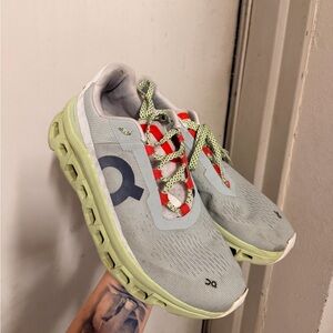 On Running Cloudmonster Gray, Green and Red Athletic Shoes